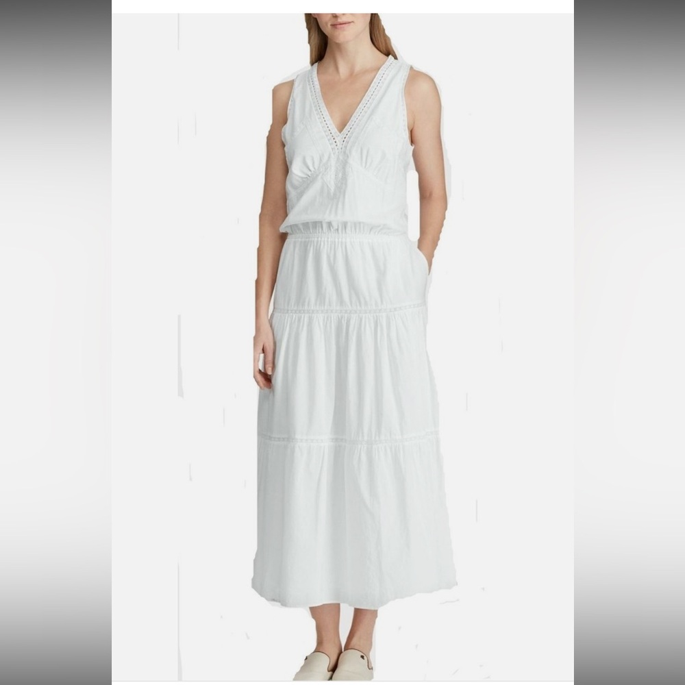 Ralph Lauren Lace-Trim Cotton Voile Dress Size 8
